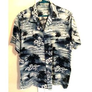 Jade Fashion Mens Hawaiian Shirt Blue Tropical Floral Short Sleeve Pocket USA L